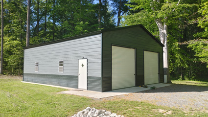 30' wide, 40' long, 12' tall metal garage with vertical metal roof and horizontal siding